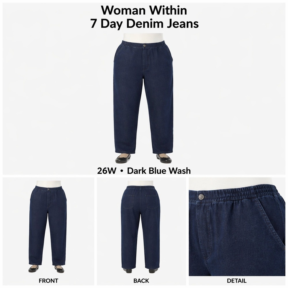 Woman Within Womens 26W 7 Day Denim Jeans Blue Navy Wash Elastic Waist NWT